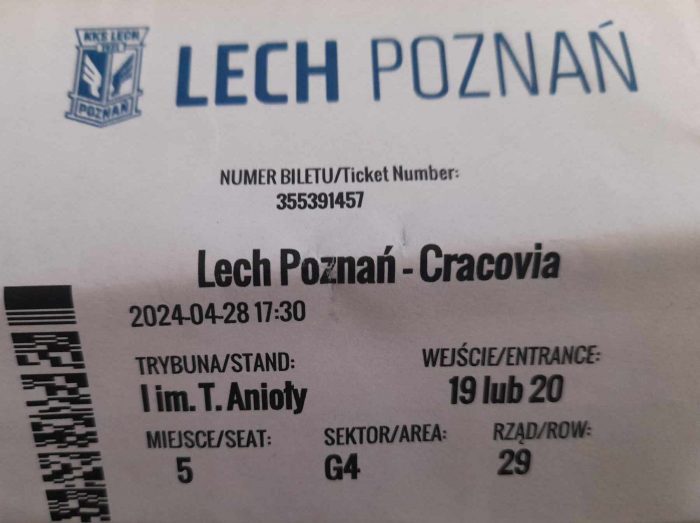 Bilet wstępu na mecz Lech Poznań- Cracovia Kraków